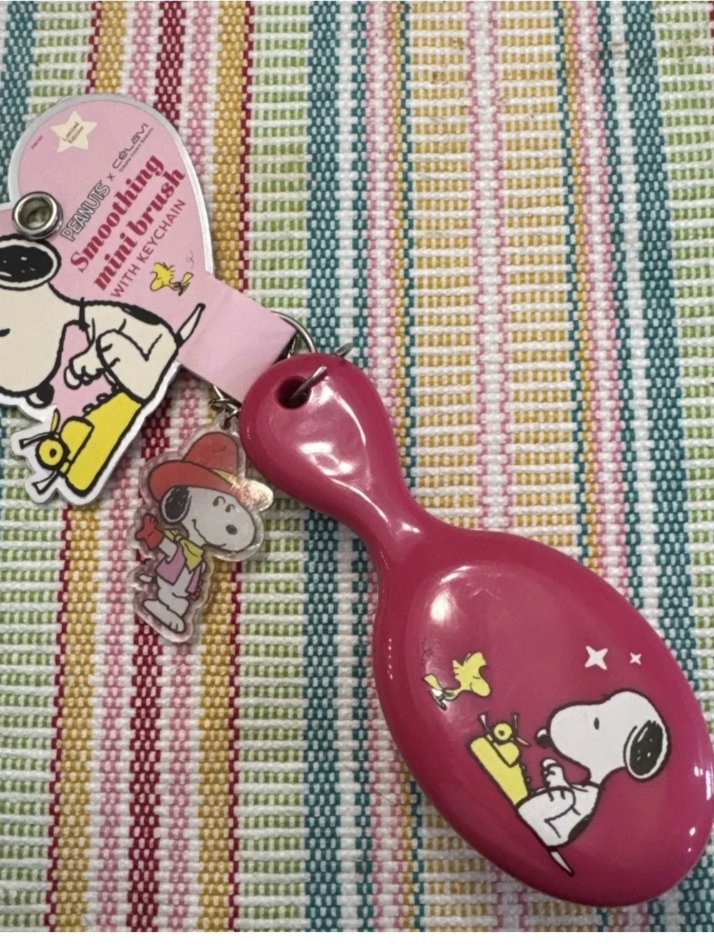 Peanuts Snoopy Magenta Mini Brush Keychain with Woodstock Charm
